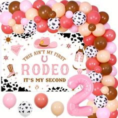 this is an image of a rodeo themed birthday party decoration with balloons and streamers