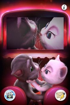 an animated cat and mouse face to face in front of a television screen