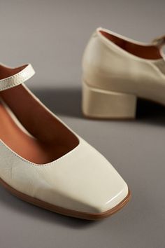 Leather upper, insole Rubber sole Buckle styling Imported | Mary Jane Block Heels by Maeve in Beige, Women's, Size: 40 , Leather/Rubberat Anthropologie Low Heeled Shoes, Cream Dress Shoes, Kitten Block Heels, White Mary Jane Shoes, Red Mary Jane Shoes, Brown Mary Janes, Silver Pumps, Mary Jane Shoes Womens, Casual Dress Shoes