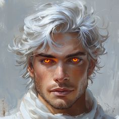 an image of a man with white hair and orange eyes