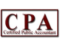 the logo for certified public account, with red letters and black lettering on it's side