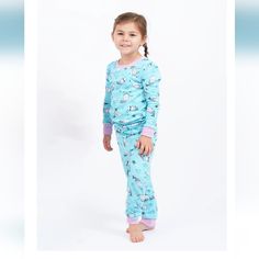 New Set Of Girls Pjs In Size Regular 6. Your Little Dreamer Will Sleep Soundly In This Ultra-Soft Cotton Pajama Designed For Long-Lasting Durability. Featuring A Unique “Grow With Me” Cuff Allowing Parents To Extend The Life Of The Pajamas. Cuff Up When They Are Small. Cuff Down As They Grow Tall! Comfortable 100% Cotton Interlock Soft Against Skin “Grow With Me” Rib Cuffs For A Snug Fit & Extended Wear Fully Elasticated Waist For Stretch And Comfort Easy Care, Machine Wash And Tumble Dry For Sa Playful Light Blue Sleepwear For Pajama Party, Cute Light Blue Loungewear Sets, Cute Light Blue Sleepwear For Sleepover, Cute Light Blue Bedtime Sets, Playful Light Blue Sleepover Sets, Cute Blue Sets For Sleepover, Girls Pjs, Cotton Pajama Set, Cotton Pajama Sets