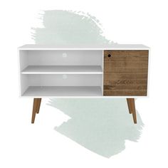 the sideboard has two drawers and one door on it's sides, with wood legs