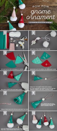 instructions to make christmas ornaments with felt and pom poms