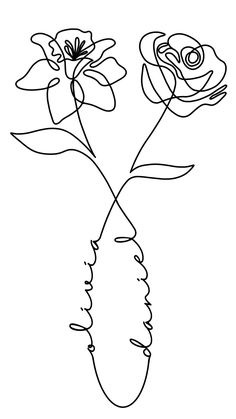 the outline of two roses in a vase