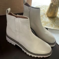 Water Resistant. New Casual White Faux Leather Boots, White Ankle-high Boots With Cushioned Footbed, Modern Medium Width White Boots, Designer Ankle Boots, Nordstrom Shoes, Chloe Boots, Black Suede Ankle Boots, Suede Leather Boots, Suede Block Heels