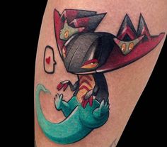 a tattoo with an image of a lizard and a hat on it's head