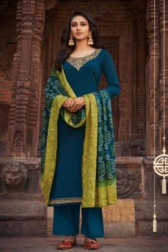 Palazzo Pakistani Suits, Designer Palazzo Salwar Kameez Dresses Online in UK - Shopkund Teal Suit, Velvet Lehenga