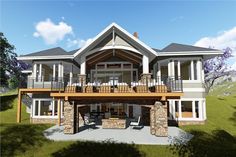 this is an artist's rendering of a house in the country side with porches and balconies