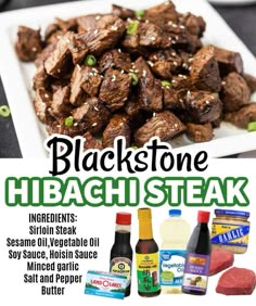 black stone hibas steak recipe with ingredients on the plate and in the foreground