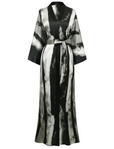 PRICES MAY VARY. Material: 100% Polyester, silky and breathable. Size: 48” at chest and hip, 52” in length (±0.7” deviation is allowed due to manual measurement); One size fits most. Design: Completed with professional french seam and decorated with water-ink style pattern, this satin kimono cover up is durable and will add extra understated luxury to your daily look. Features: Long style up to ankle, removable sash tie, belt loops, inside ties, open front, side pockets, continuously printed sleeves, luxurious flowing drape. Occasion: The long style ladies kimono robe could be wore as bath robe, sleepwear, nightgown, swimsuit, cover up, spa robe for wedding, bridal shower, valentine, Honeymoon, bachelorette party, bridesmaid, hen party, family party, cosplay, costume. 
PRODESIGN Long Kimon Robe Sleepwear, Kimono Blouse, White Kimono, Satin Kimono, Satin Sleepwear, Silk Robe, Womens Kimono, Understated Luxury, Long Kimono