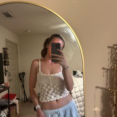 White Crochet Tank Size: S White Crochet Top For Day Out, White Fitted Crochet Top For Day Out, Chic White Crochet Crop Top, Crochet Tank, Tiger Mist, White Crochet, White Cream, Cream White, Mist