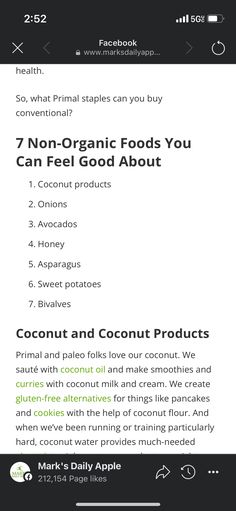 an iphone screen with the text 7 non - organic foods you can feel good about