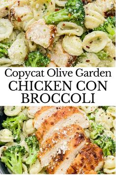 two pictures with chicken and broccoli in them