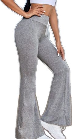 High Waist Gray Yoga Pants For Loungewear, Gray High Waist Yoga Pants For Loungewear, Stretch Leggings For Loungewear, High Waist Gray Leggings For Loungewear, Gray High-waist Leggings For Loungewear, Shein Pants, Yoga Workout, Flare Leggings, Yoga Fitness