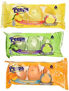 three bags of peeps lemon delights are shown in this undrecognized image