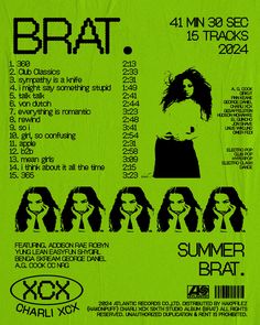 an advertisement for the summer brats concert in front of a neon green background with black text