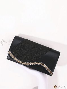 Bird in Bag - Exquisite Diamond-Embellished Evening Bag for Women, Can Be Used as a Clutch, Shoulder or Crossbody for Glamorous Dinner Parties - 1 Piece Party Envelope Bag With Magnetic Closure, Party Pouch Bag With Magnetic Closure, Black Embellished Bags For Formal Occasions, Party Pouch Bags With Magnetic Closure, Black Embellished Formal Bag, Formal Black Embellished Bags, Evening Bag With Magnetic Closure In Envelope Shape, Black Evening Bag With Magnetic Closure For Party, Black Envelope Evening Bag For Party