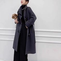 Coffe brown winter and autumn cashmere wool long coats - FashionByTeresa Collar Detachable, Types Of Coats, Long Coats, Long Wool Coat, Cashmere Coat, Cashmere Wool, Long Coat, Wool Blend, Style Casual