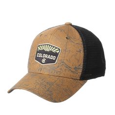 Colorado Hat Topo Map Urban Six-panel Trucker Hat For Outdoor, Brown Six-panel Trucker Hat For Outdoor Activities, Casual Trucker Hat With Graphic Print For Outdoor, Casual Graphic Print Trucker Hat For Outdoor, Outdoor Graphic Print Trucker Hat With Curved Brim, Outdoor Trucker Hat With Graphic Print And Curved Brim, Outdoor Graphic Print Snapback Trucker Hat, Brown Trucker Hat For Outdoor Activities, Outdoor Graphic Print Adjustable Baseball Cap