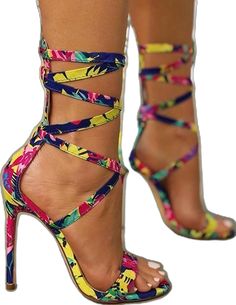 Summer Lace-up Heels, Lace-up Heels For Summer, Fitted Lace-up Heels For Summer, Spring Multicolor Fitted Heels, Multicolor Fitted Open Toe Heels, Multicolor Fitted Heels For Spring, Multicolor Round Toe Sandals, Fitted Multicolor Round Toe Sandals, Fitted Multicolor Sandals With Round Toe