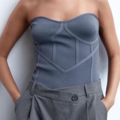 Rib Knit, Sweetheart Neckline, Gray Blue Color, Seam Detail. Nwt’s Trendy Fitted Zara Tube Top, Zara Fitted Trendy Tube Top, Zara Fitted Corset For Spring, Fitted Seamless Zara Tops, Zara Fitted Strapless Tops, Zara Fitted Bandeau Tops, Zara Strapless Fitted Tops, Zara Knit Top, Denim Corset Top