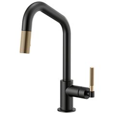 the black faucet with gold handles is shown in front of a white background