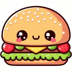 a cartoon hamburger with eyes and a smile on it's face