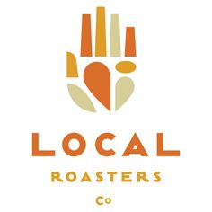 the local roasters logo is shown in orange and green colors, with an image of two