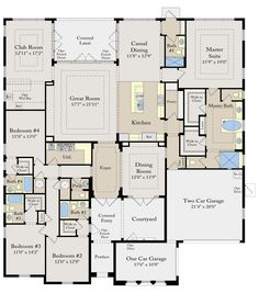 the floor plan for a home with two car garages and an open living area