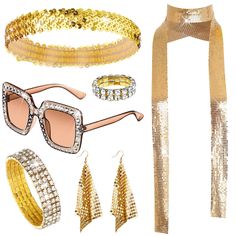 PRICES MAY VARY. 70S DISCO ACCESSORIES WOMEN - You're provided with 6 pcs disco 70s accessories women, including 1 pcs disco elastic sequin headband,1 pcs disco diamond-studded sunglasses,1 pcs disco glitter neck scarf, 2 pcs disco sparkling long earrings, 1 pcs disco elastic diamond bracelet, 1 pcs disco elastic diamond ring. Disco costume accessories can be added to your disco outfit woman, worn with or alone for meeting your wearing needs and make you look more dazzling. DISCO COSTUME ACCESSO Gold Sets For Party Season, Glamorous Gold Party Sets, Glamorous Party Sets For Party Season, Trendy Sets For Summer Party, Trendy Summer Party Sets, Elegant Gold Party Season Sets, Glamorous Gold Sets For Night Out, Glamorous Gold Sets For A Night Out, Chic Gold Evening Set