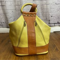 Valentina Sling Backpack Purse Yellow And Tan Leather Gently Used Sling Backpack Purse, Sling Purse, Pattern Ideas, Backpack Purse, Sling Backpack, Tan Leather, Leather Backpack, Bag Lady, Purse