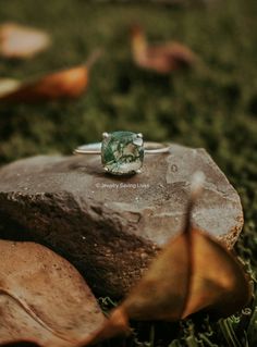 Green Moss Agate Ring Jewelry, Green Moss Agate Gemstone Ring, Engagement Ring Square, Woodland Nymph, Raw Sapphire Ring, Ring Moss Agate, Moss Agate Jewelry, Blue Sapphire Studs, Moss Agate Engagement Ring