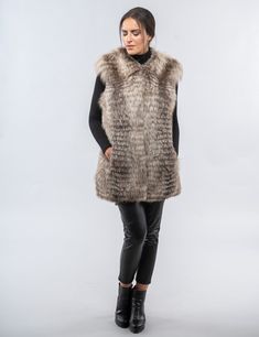 Lovely fox vest, in a brown and beige combination. With the possibility to shrink on the waist, to get the shape of your silhouette. Modern and elegant, can be worn in a variety of combinations, day and night and give your look the special style you wish for! Two colored fox fur vest In brown and beige color Fur vest with eye hook closures and pockets Front closure Smile neckline Concealed drawstring at the waist to fit your shape well High quality lining The fur is dense, glossy and soft Length Fox Fur Vest, Special Style, Body Proportions, Eye Hook, Brown And Beige, White Dress Summer, Vest Outfits, Fur Vest, Blazer Fashion