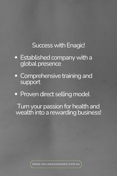 a business card with the words, success with enagid established company with a global presence