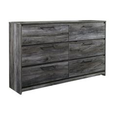 an image of a dresser with drawers and drawers on it's sides, in grey wood