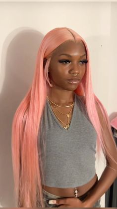 Soft Pink Hair Black Women, Pink Wigs On Black Women, Pink Wig Birthday Outfits, Strawberry Blonde Wig Black Women, Pink Wig Dark Skin, Pink Frontal Wig Hairstyles, Lace Front Wigs For Black Women Color, Soft Pink Wig, Pink Wig Black Women