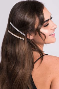 Extra-long, emerald-cut crystal rhinestones on a French-clasp barrette. This statement piece is perfect for your night out, bridal and wedding hair accessory looks. You’ll love to wear on each side of your hair, stack with other crystal accessories, or wear one on its own in a half up, half down hair style. Half Up Half Down Hair, Crystal Accessories, Wedding Hairstyles For Long Hair, Hairstyles For Long Hair, Hair Strand, Blonde Pixie, Hair Vine, Half Up Half Down, Hair Barrettes