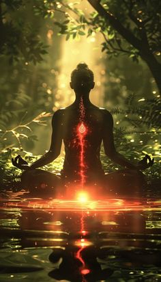 Immerse yourself in the serene beauty of this captivating image, where a person sits in a meditative pose amidst a lush forest. The glowing energy flowing through their body symbolizes the powerful connection between mind, body, and spirit. Perfect for those seeking inspiration on their mindfulness and spiritual journey. 🌿✨🧘‍♂️ more in telegram Connection To Spirit, Meditating Pose, Forest Meditation, Peaceful Soul, Mind Body Soul Spirit, Spiritual Person, Spiritual Videos