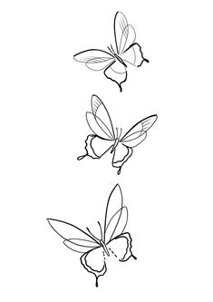 three butterflies flying in the air with one on its back and one on it's side