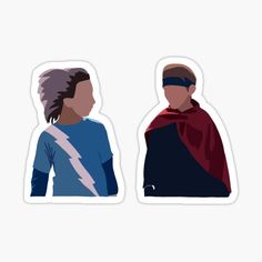 two people with blindfolds sticker