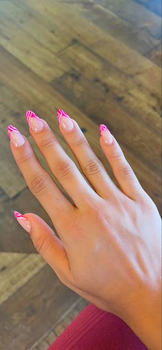 Hoco Nails 2023, Cute Simple Nails Almond Shape, Trendy Nails Ideas French Tip, Hoco Nails For Hot Pink Dress, Preppy Nails Short Easy, Nail Designs With Tips, Colorful Prom Nails, Nails To Go With A Pink Dress, Mail Inspo Pink