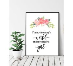 I'm mommy's world and daddy's girl Quality Print | Etsy Christian Signs, Etsy Prints, Girls Nursery, Painted Wood Signs, Color Art, Family Signs