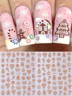 Color:Multicolor \nMaterial:PET \nType:3D/5D Nail Art Stickers \n Brown Xmas Nails, Ginger Bread Nail, Gingerbread Cookie Nails, Pink Gingerbread Nails, Kawaii Christmas Nails, Gnome Christmas Nails, Hot Chocolate Nails, Cartoon Manicure