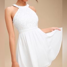 Never Used Lulu's White Dress Confirmation Dresses, White Lace Skater Dress, Cute White Dress, Lace Skater Dress, Travel Outfits, White Dresses For Women, Little White Dresses, Lulu Dresses, Luxury Dress