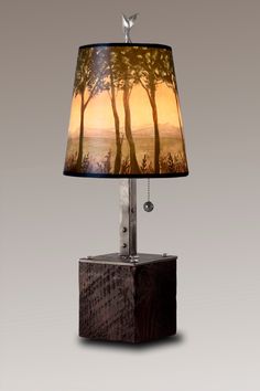 Janna Ugone & Co Table Lamps Steel Table Lamp on Reclaimed Wood with Small Drum Shade in Dawn Drum Lamp, Steel Table, Drum Lampshade, Mountain Cabin, Drum Shade, Hand Forged, Finials, Reclaimed Wood, Lamp Shade