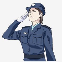 a woman in uniform saluting with her hand to her forehead and looking at the sky