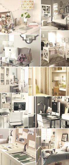 several pictures of different rooms and furniture in white