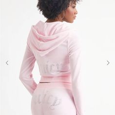 Nwt Size Large Og Big Bling Velour Hoodie Color Soft Glow -Velour: Plush, Lustrous, Midweight, Stretchy Length: At-Waist Fit: Fitted Pink Juicy Couture Track Suit, Bedazzled Hoodie, Juicy Couture Track Suit, Zip Through Hoodie, Couture Jackets, Velour Hoodie, Plus Size Top, Women Hoodies Sweatshirts, Plus Size Pregnancy