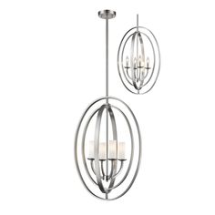 three light chandelier with two circular lights and one candle holder in chrome finish